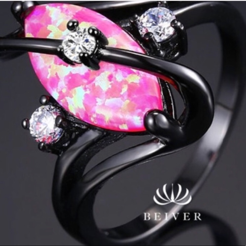 🔥2.0 CTTW LAB-CREATED BLACK OVAL FIRE OPAL RING - Picture 3 of 3